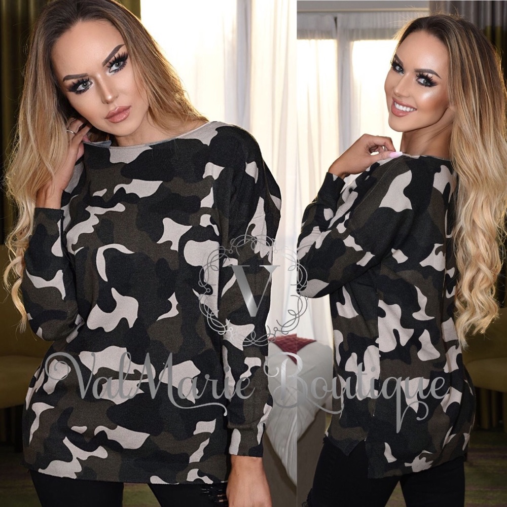 SOFTEST Camo Sweater with raw edge neckline - Picture 2 of 5